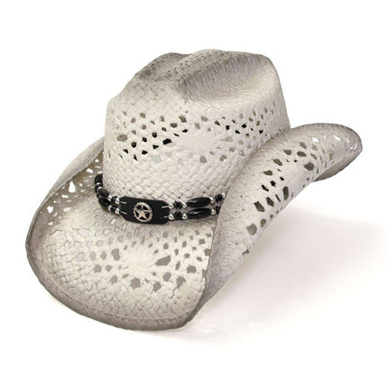 Straw Western Hat - white and grey