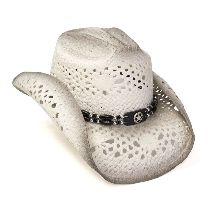 Straw Western Hat - white and grey 