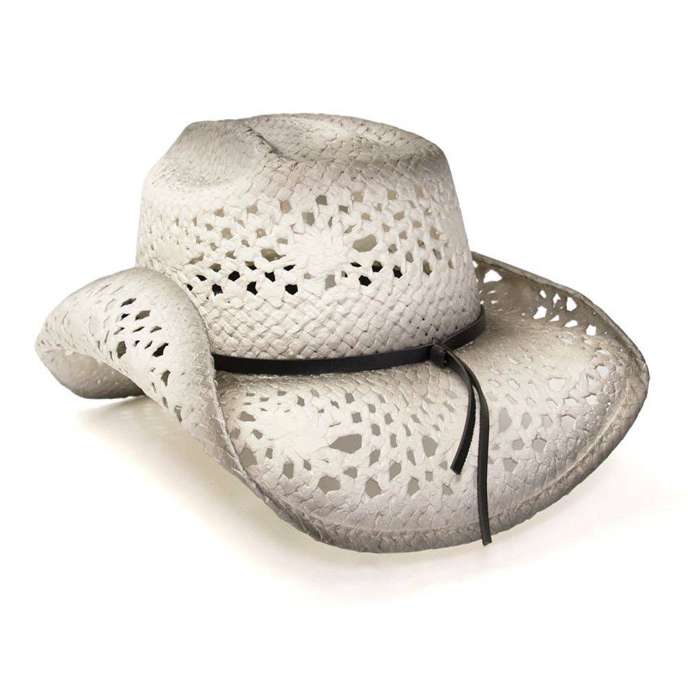 Straw Western Hat - white and grey 