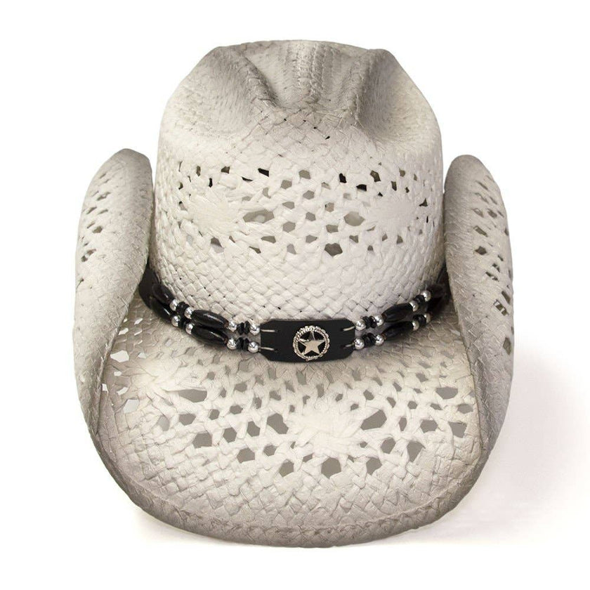 Straw Western Hat - white and grey 