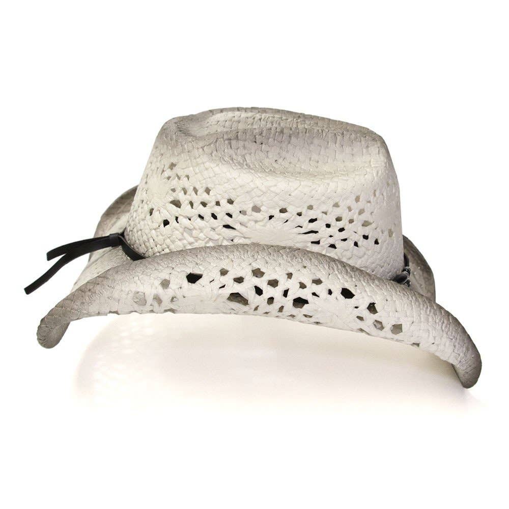 Straw Western Hat - white and grey 