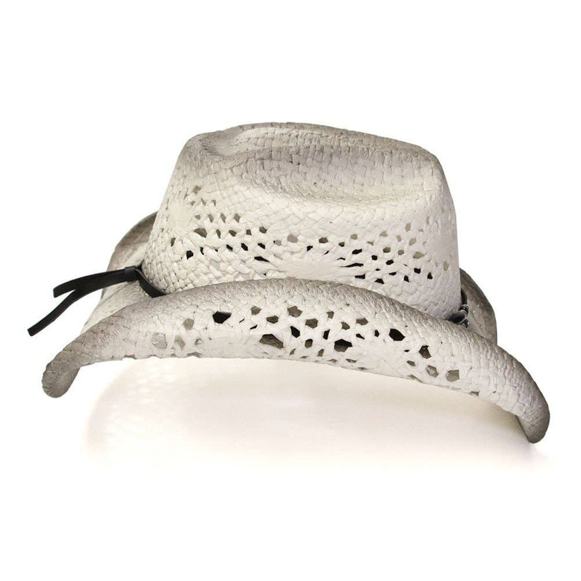 Straw Western Hat - white and grey 