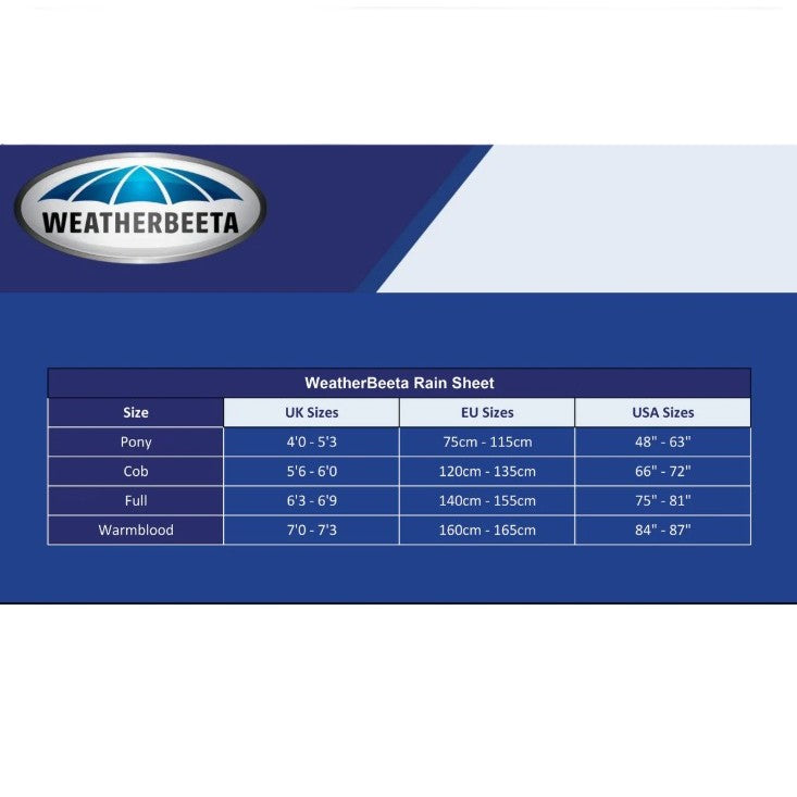 Weatherbeeta Rain Sheet Size Guide