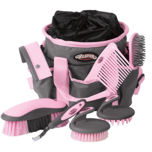 Weaver Leather® Grooming Kit with bag and tools grey and pink 