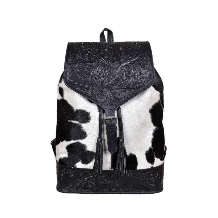 Western Chic Leather Back Pack in black and white 
