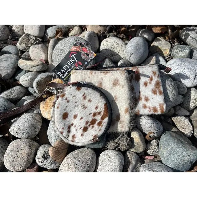 Cowhide print pouch coin purse