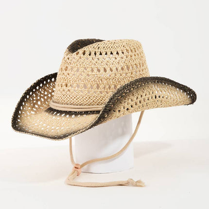 Western Straw Weave Rope String Cowboy Hat Grey