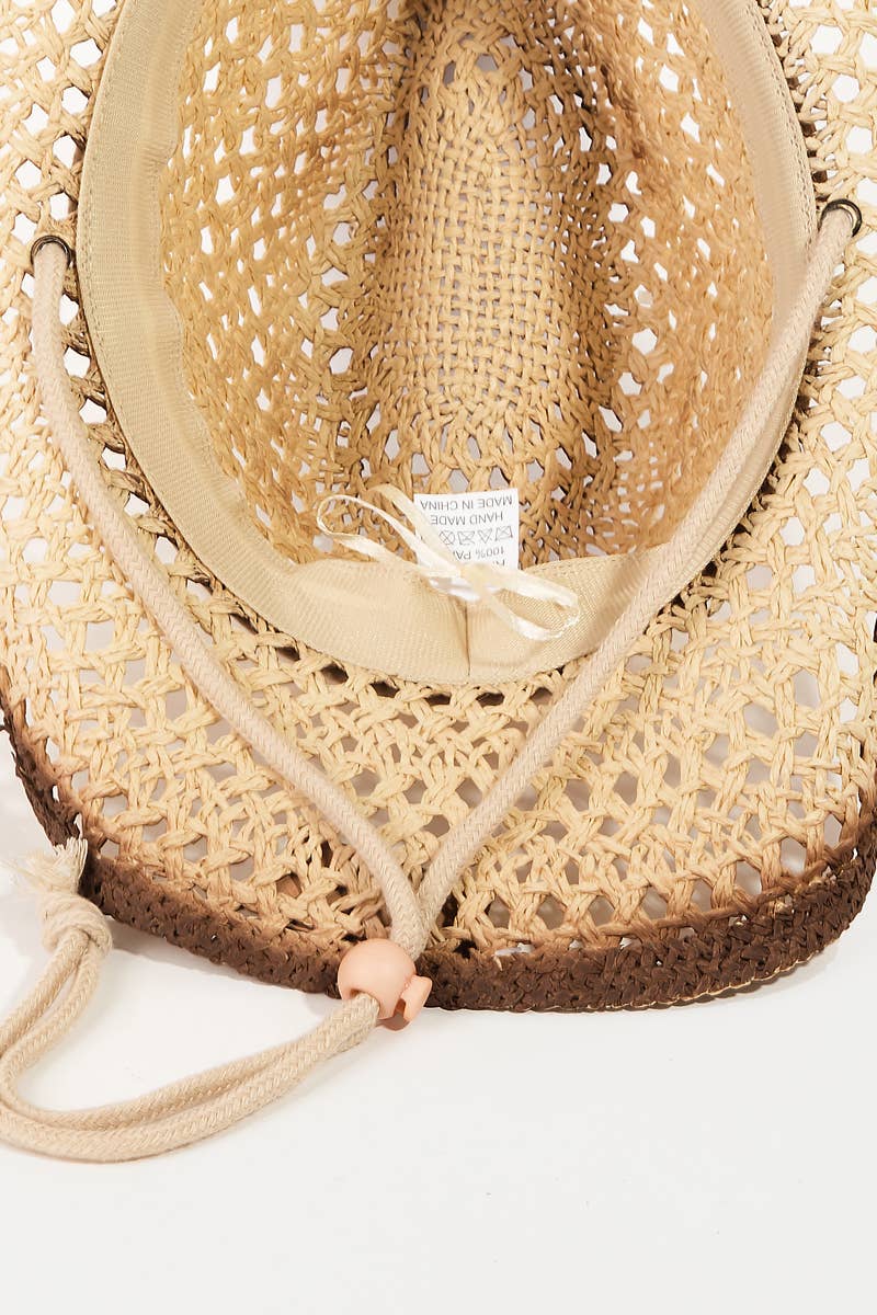Western Straw Weave Rope String Cowboy Hat inside detail