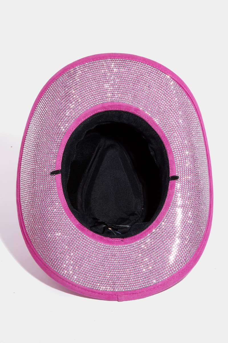 Western Studded Rhinestone Brim Cowboy Hat view of underside.