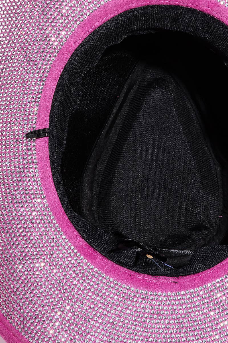 Western Studded Rhinestone Brim Cowboy Hat view of inside and under brim