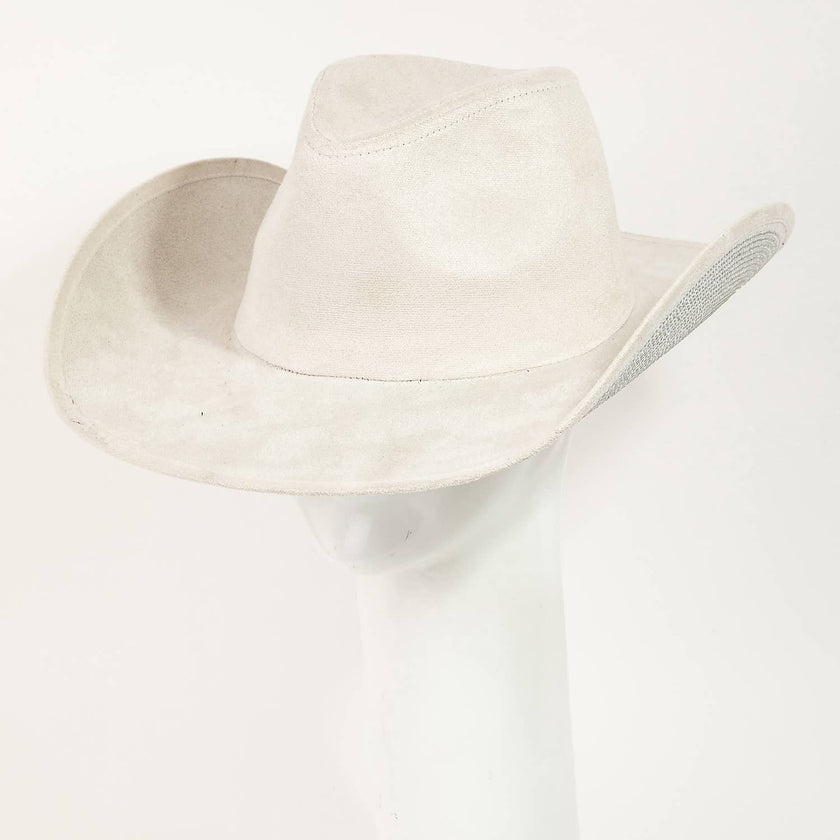 Western Studded Rhinestone Brim Cowboy Hat Ivory front view on manican.