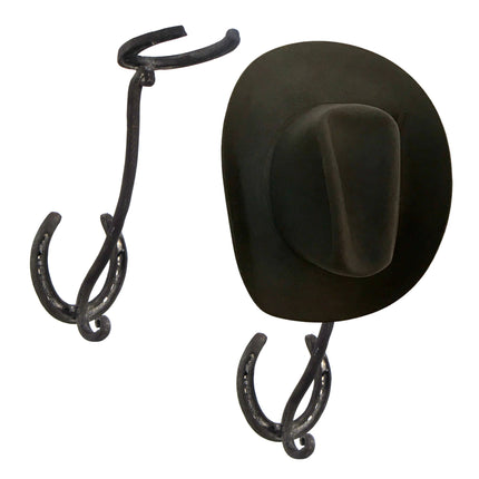 Wilco Home Horseshoe Wall Hat Rack showing hat (not included) on one hook and the other empty.