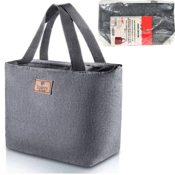 Zippered Insulated Cooler Lunch Bags Grey