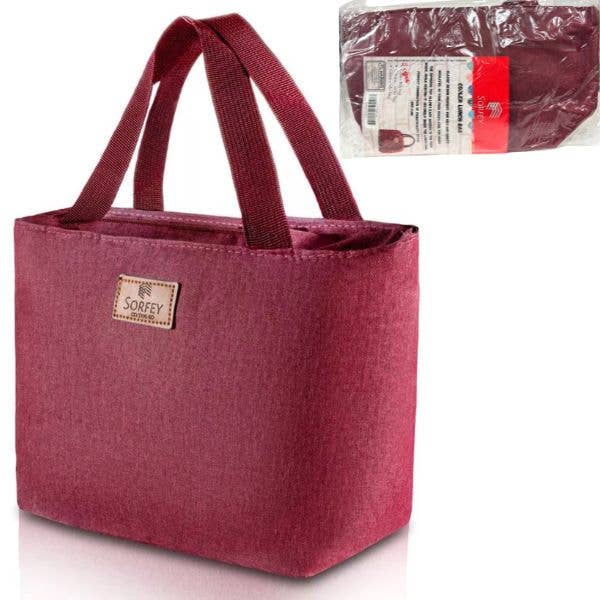 Zippered Insulated Cooler Lunch Bags Burgundy