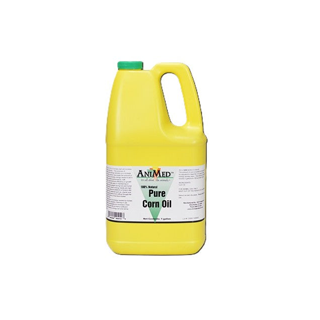 Yellow bottle of Animed Pure Corn Oil one gallon jug.