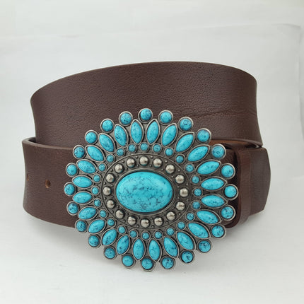 Axesoria West - Western Turquoise Buckle with genuine leather belt