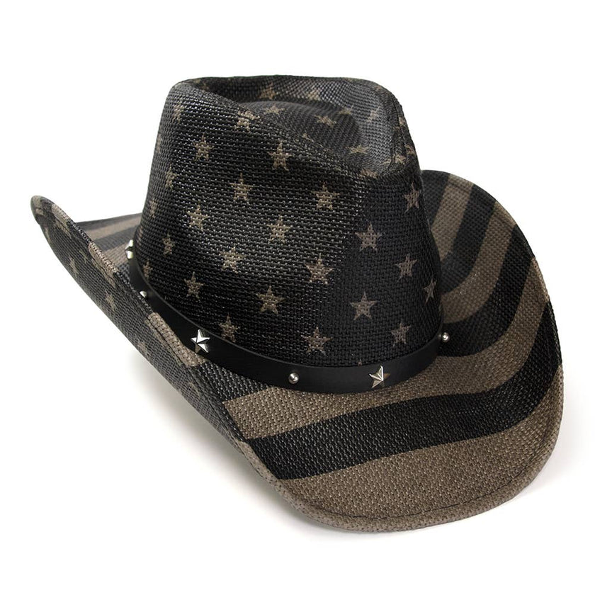 WE Black & Gray Americana Straw Western Hat
