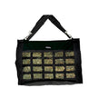 Black Weaver Slow Feed Hay Bag with compartments filled with hay on a white background