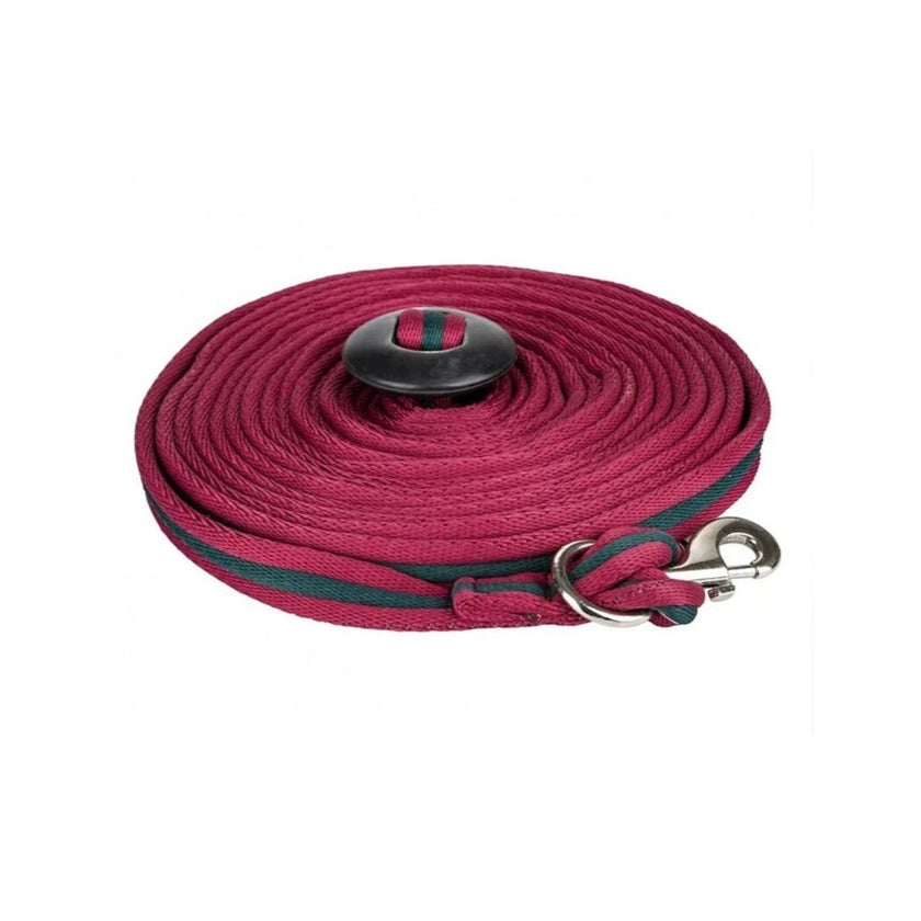 25' Cushion Web Lunge Line burgundy and hunter with snap hook