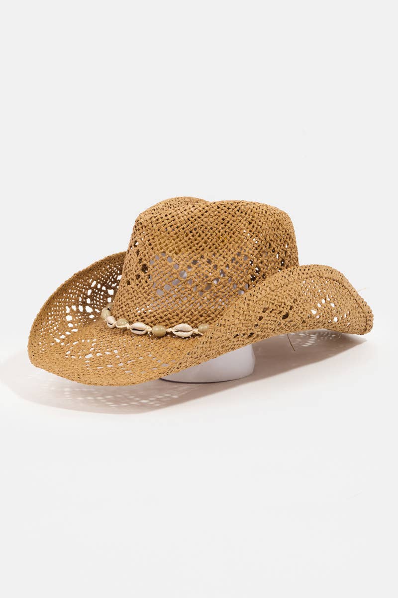 Cowrie Shell Straw Braided Cowboy Hat