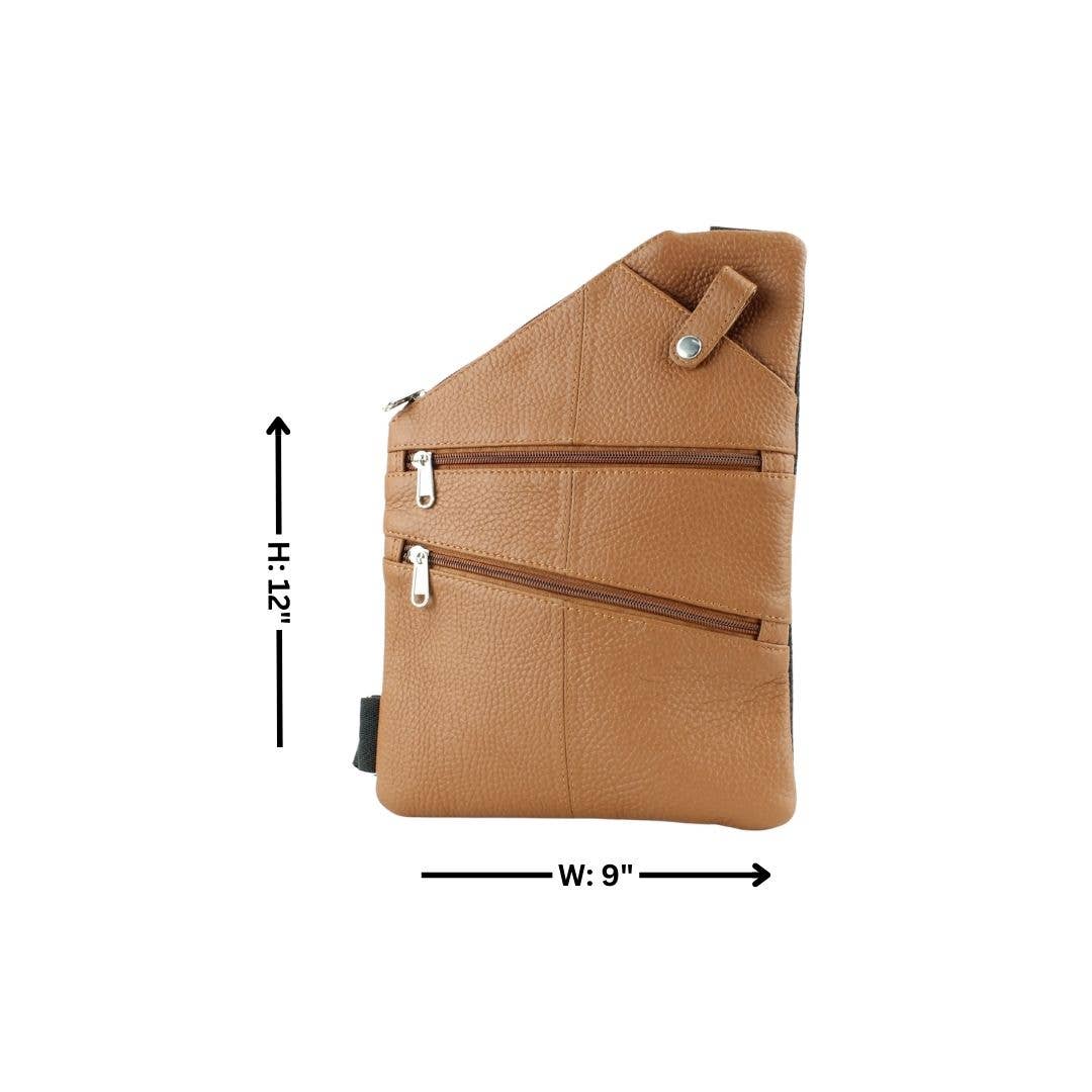 Asymmetrical Cowhide Zip Front Crossbody Bag