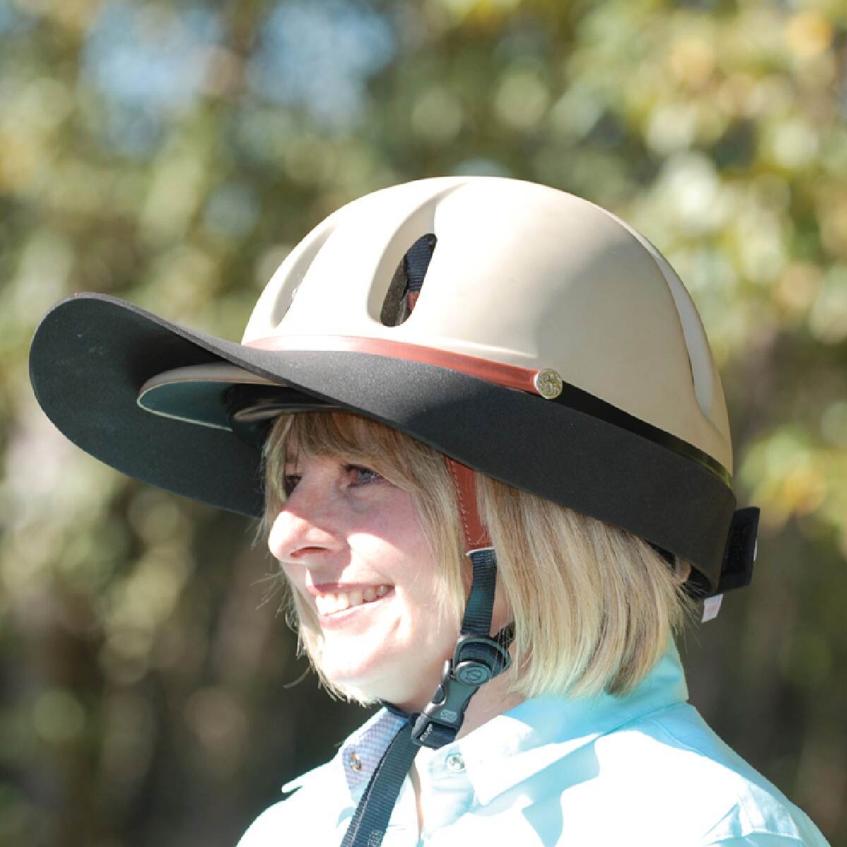 Cashel Riding Helmet Visor on a cream colored helmet (helmet not included)