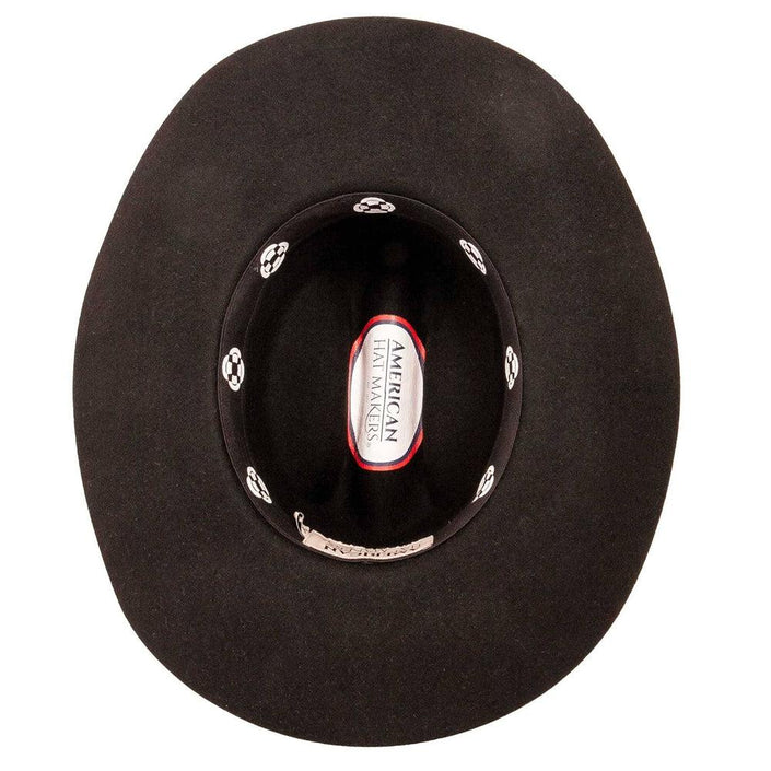 American Hat Makers Black Cattleman Felt Cowboy Hat with Cowboy Hat Band Inside view