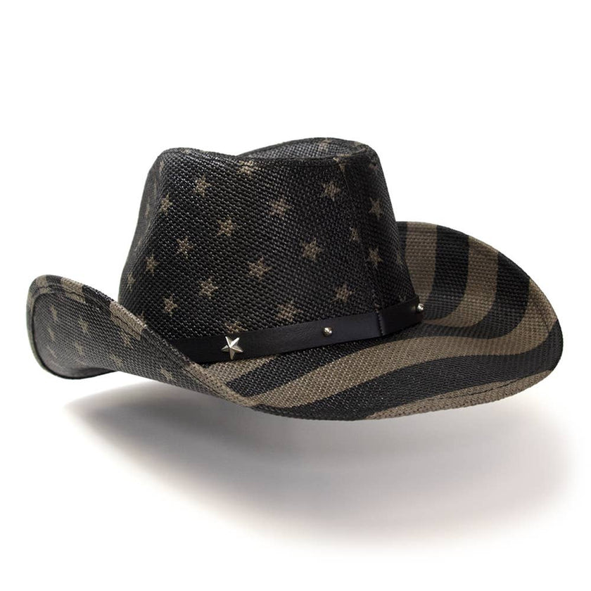 WE Black & Gray Americana Straw Western Hat