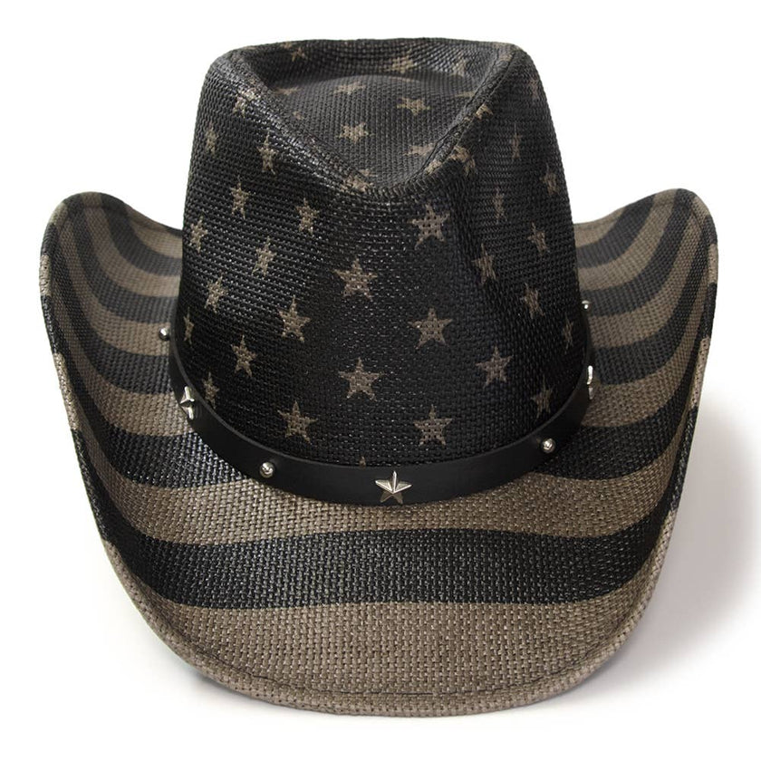 WE Black & Gray Americana Straw Western Hat