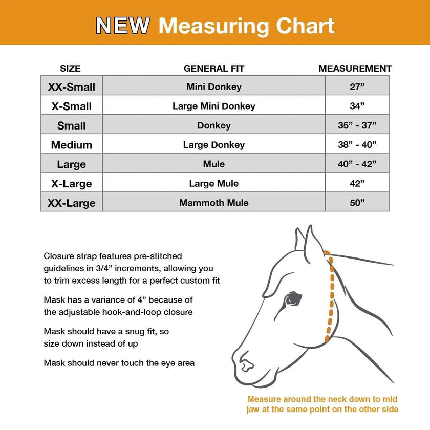 Cashel Crusader Mule Fly Mask with Ears measuring chart