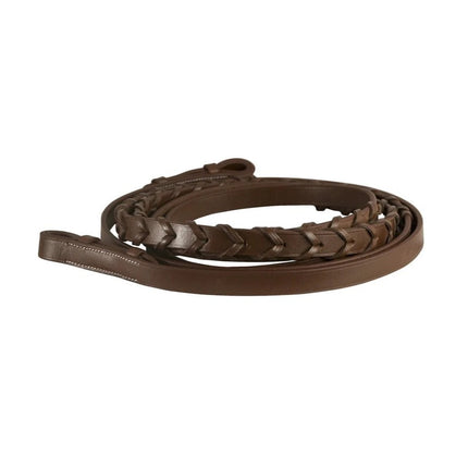 Da Vinci Flat Laced Reins with Hook Stud Ends Chestnut