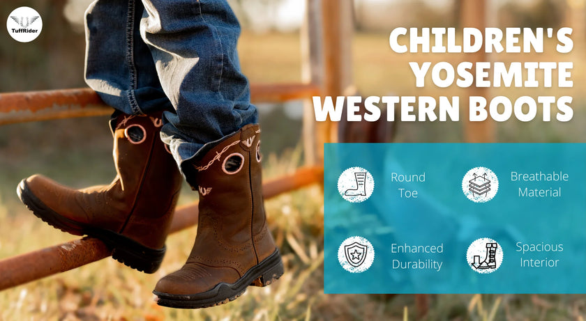 Children's Yosemite Barbed Wire Embroidered Round Toe Western Boots