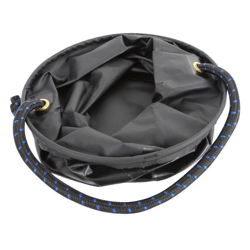 Black Cashel Collapsible Water Pail / Bucket, collapsed for storage.