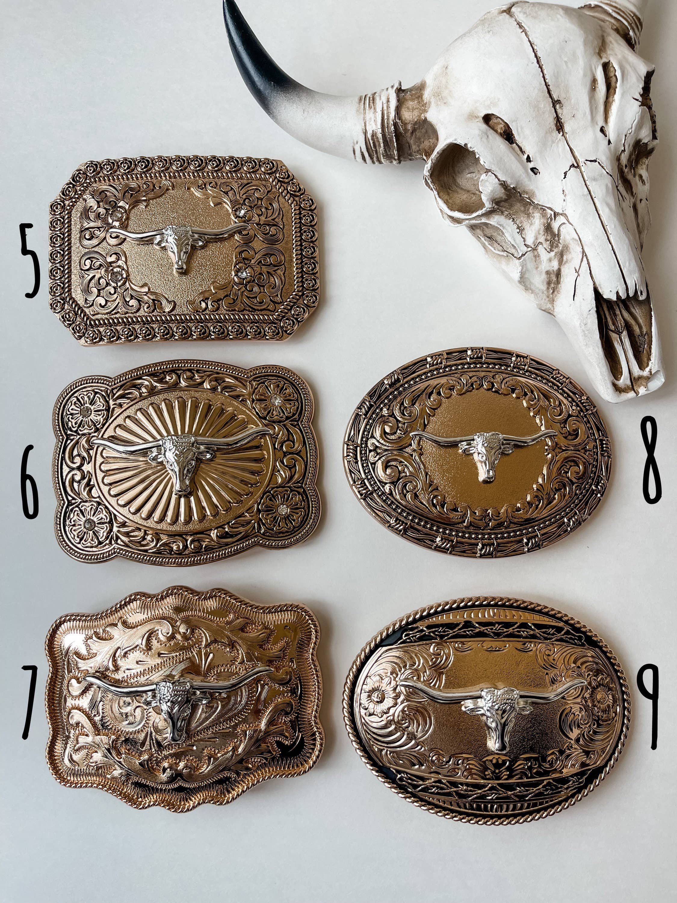 Boho Ranch Shop - Western Longhorn Belt Buckle  Silver - Rose Gold - Gold