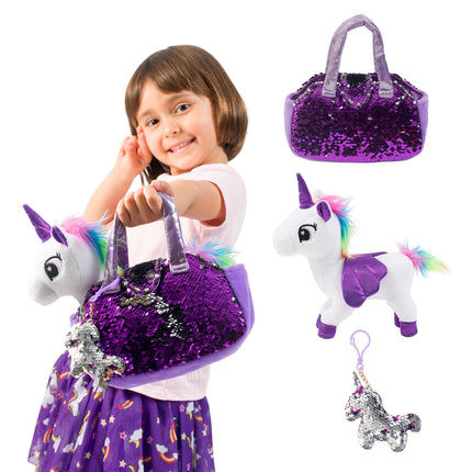 Little Jupiter Purple & White Plush Unicorn with Bag and Charm