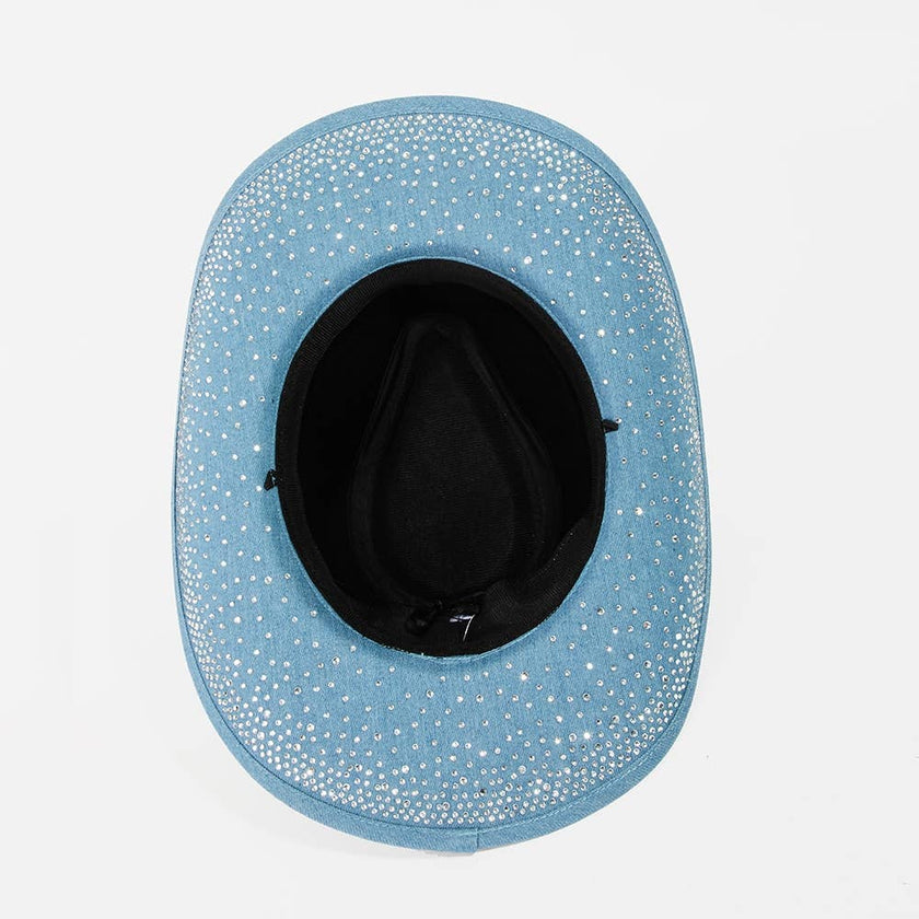 Rhinestone Studded Denim Cowboy Hat