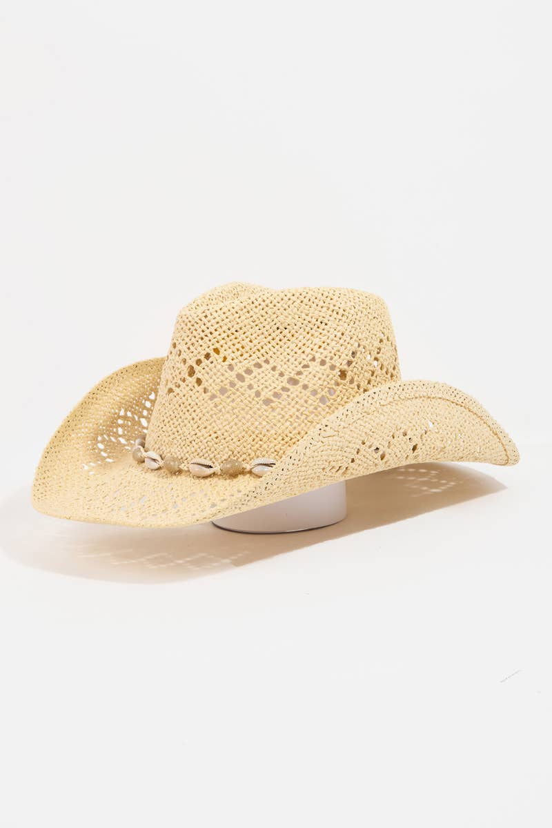 Cowrie Shell Straw Braided Cowboy Hat