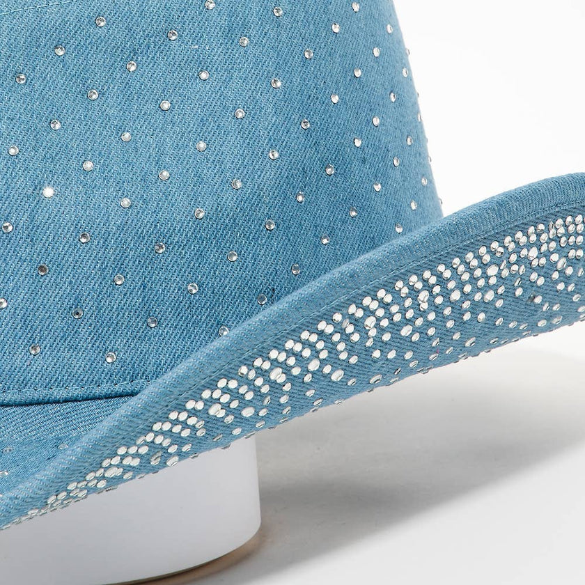 Rhinestone Studded Denim Cowboy Hat