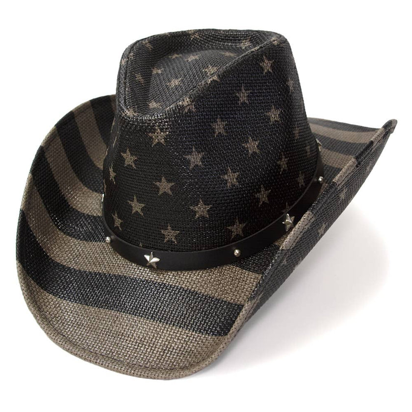WE Black & Gray Americana Straw Western Hat
