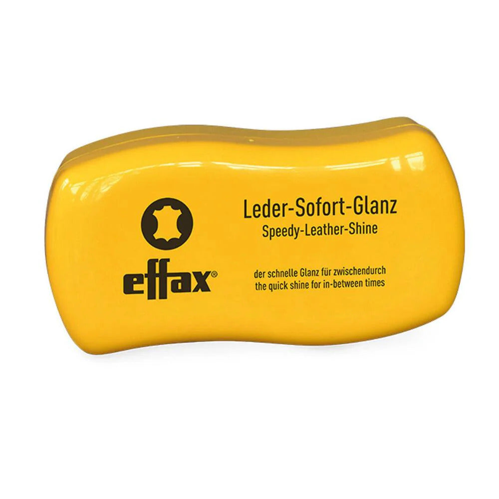 effax® Speedy Leather Shine sponge in a yellow plastic case