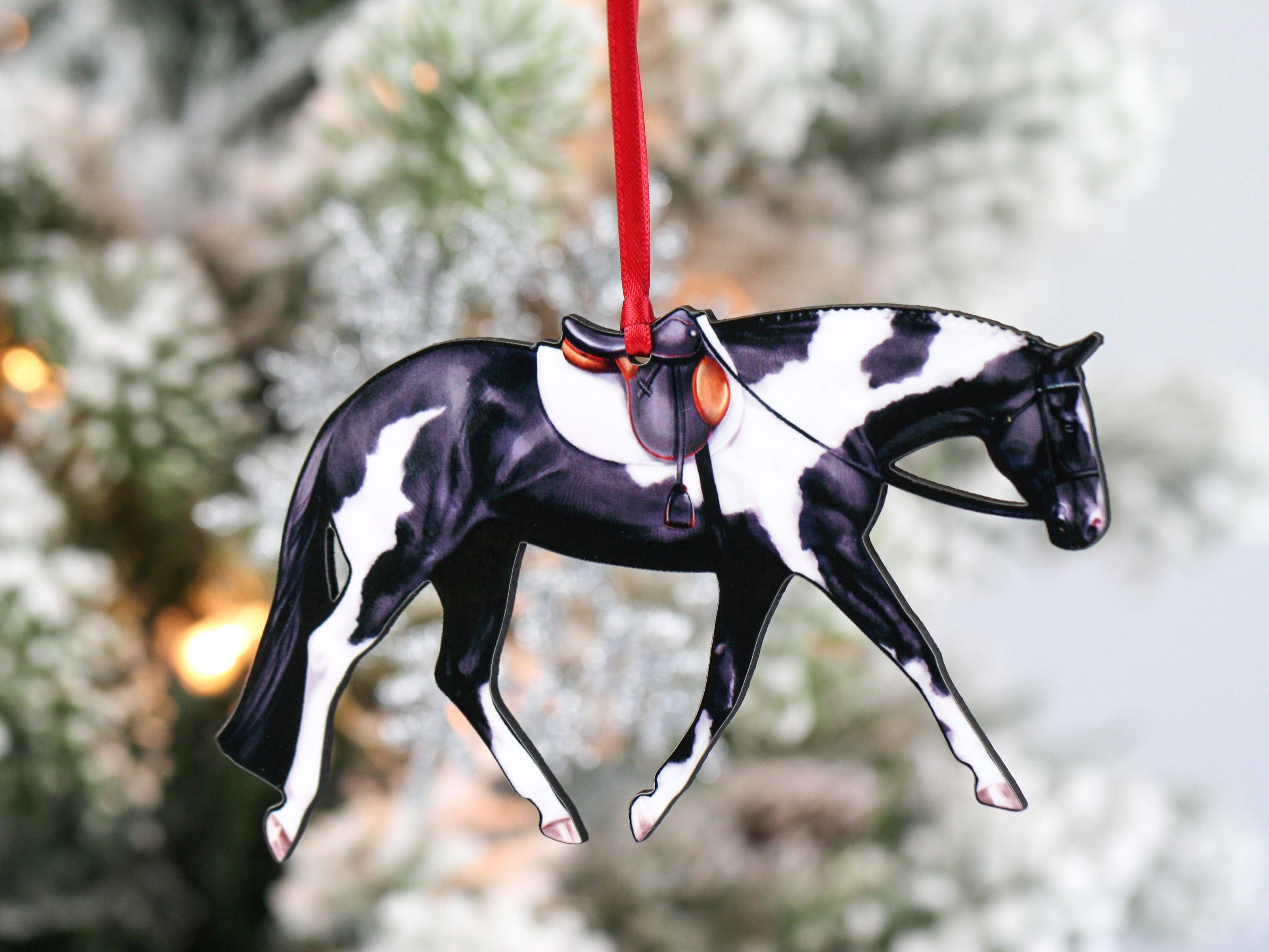 Classy Equine - Black and White Tobiano English Paint Horse Ornament