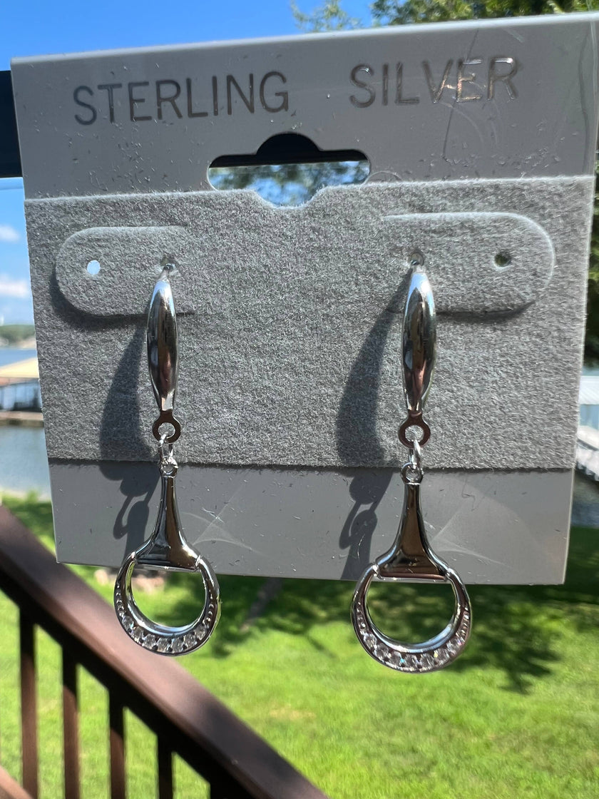 Equestrian Bling Snaffle Bit Silver Earrings