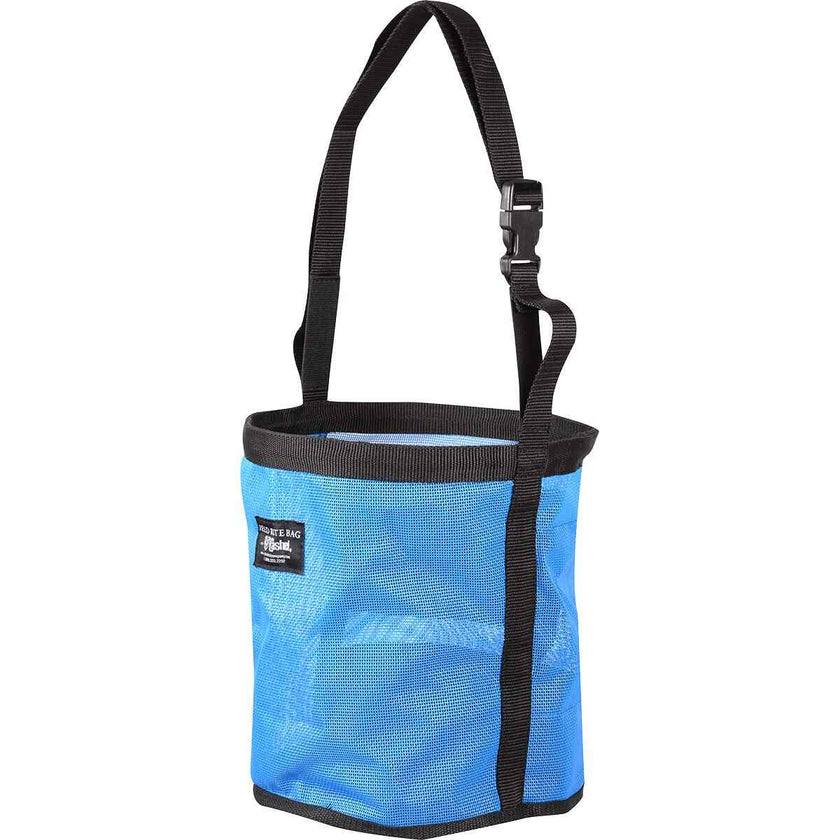 Blue mesh Cashel Feed Rite Bag with black trim and handle.