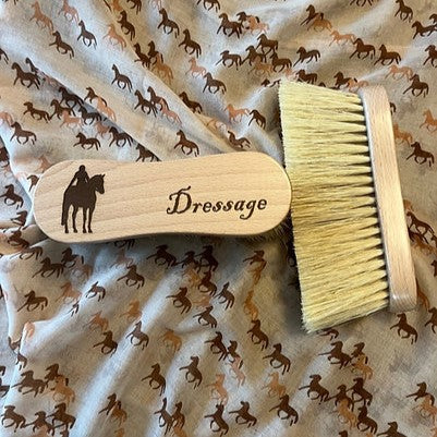 HorseHairz Equestrian hardwood medium stiff Brush with writing dressage and horse image