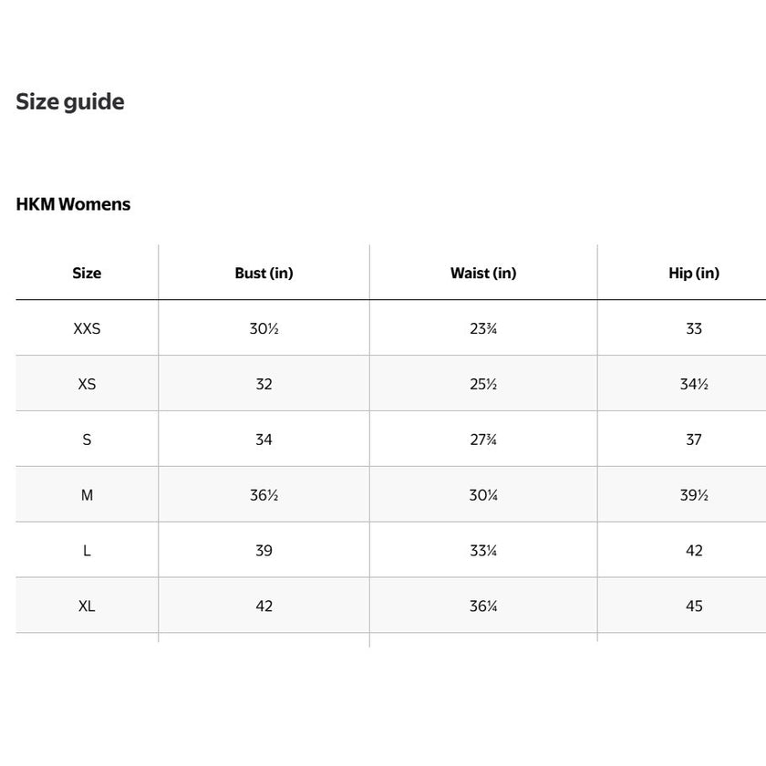 HKM Women's size guide 