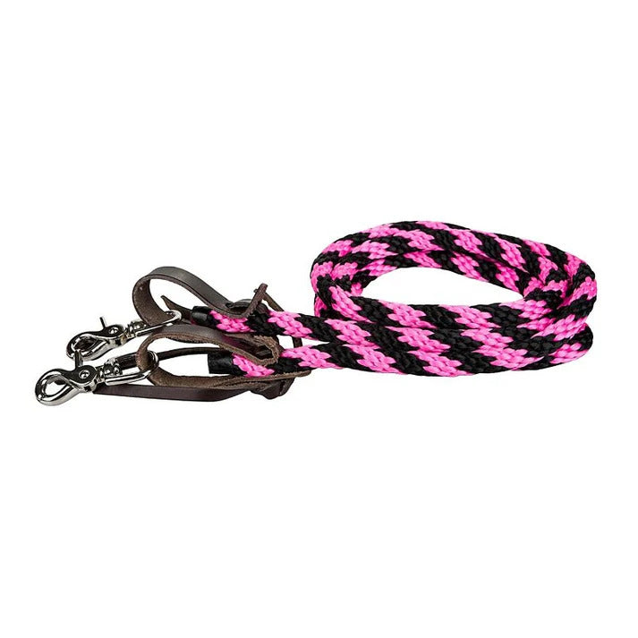 Tabelo® Round Poly Event Reins With Scissor Snaps in hot pink and black