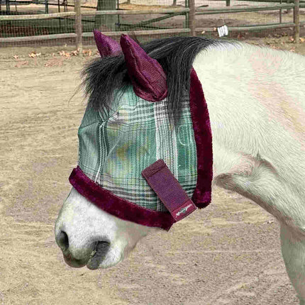 Mini Fly Mask With Fleece Trim and Ears shown on a mini in a paddock