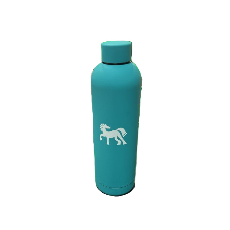 Insulated Water Bottle with a white  Horse - turquoise