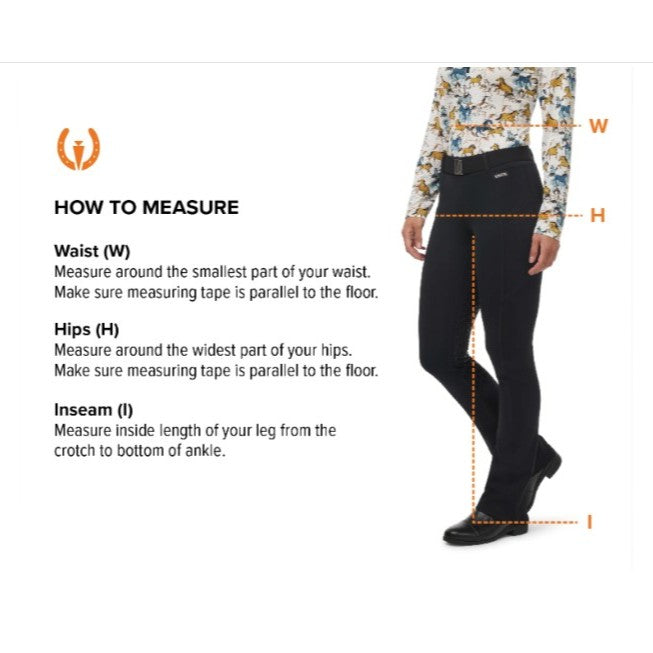 How to measure your body to fit Kerrits Coolcore® Silicone Full Leg Bootcut Riding Tight 