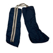 Navy blue tall boot bag with a grey strap 